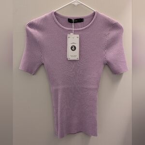 Zesica Lilac Ribbed Short Sleeve Top
